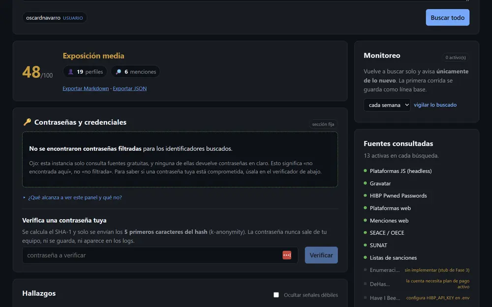 Screenshot of Exposure Dashboard